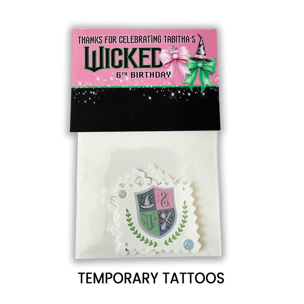 Temporary Tattoo Party Favor Pack | Wicked Inspired Birthday | Pink & Green Theme