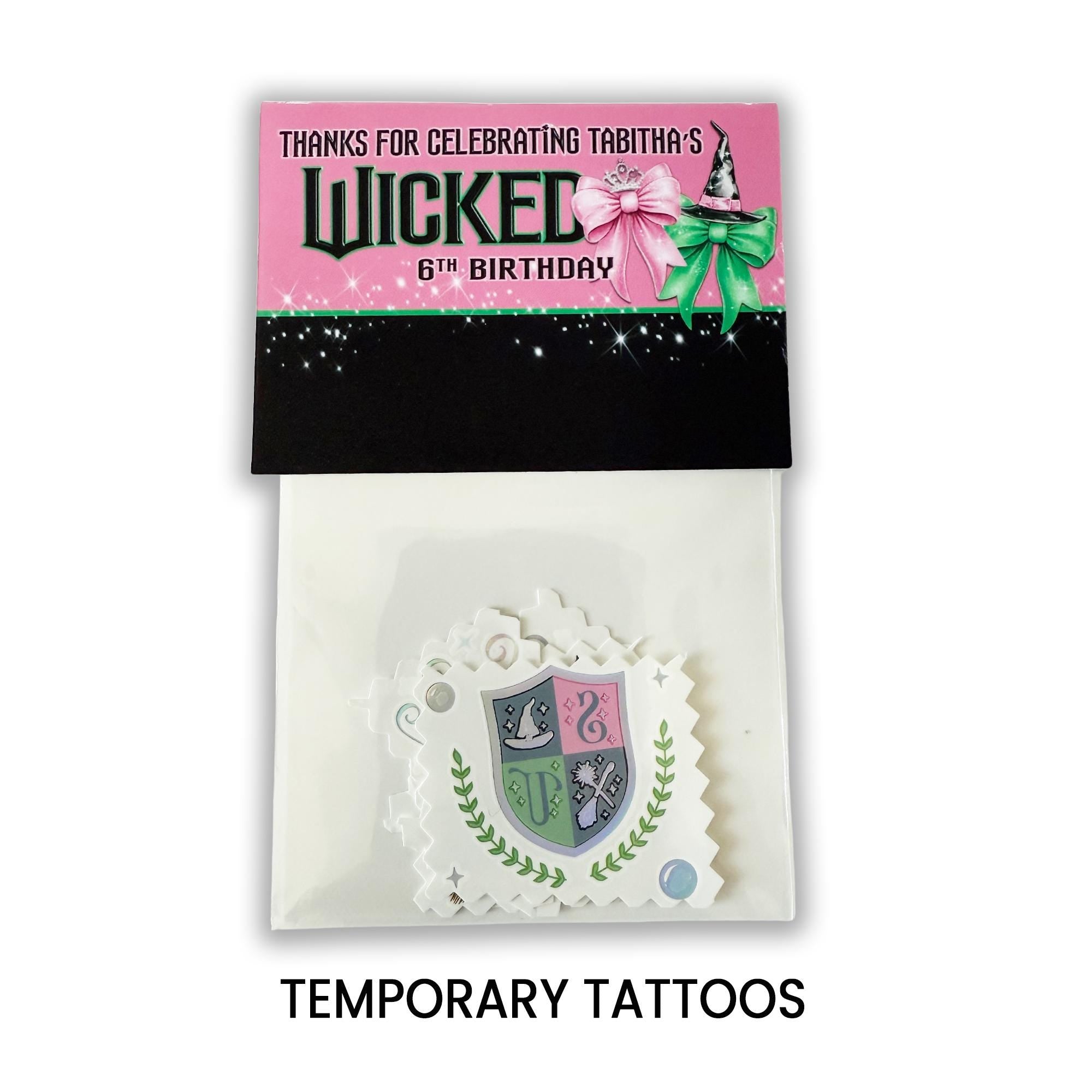 Temporary Tattoo Party Favor Pack | Wicked Inspired Birthday | Pink & Green Theme