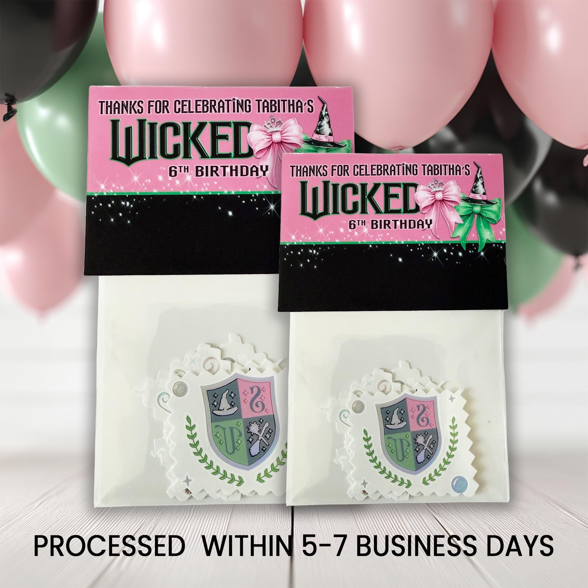 Temporary Tattoo Party Favor Pack | Wicked Inspired Birthday | Pink & Green Theme