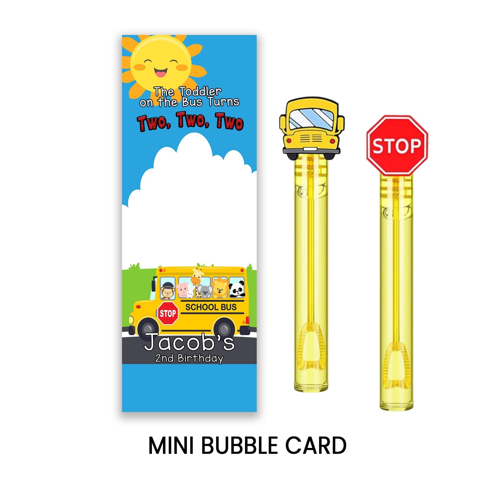 Toddler On The Bus Mini Bubble Party Favors | Second Birthday Bubble Favors | Transportation Theme Party Favors