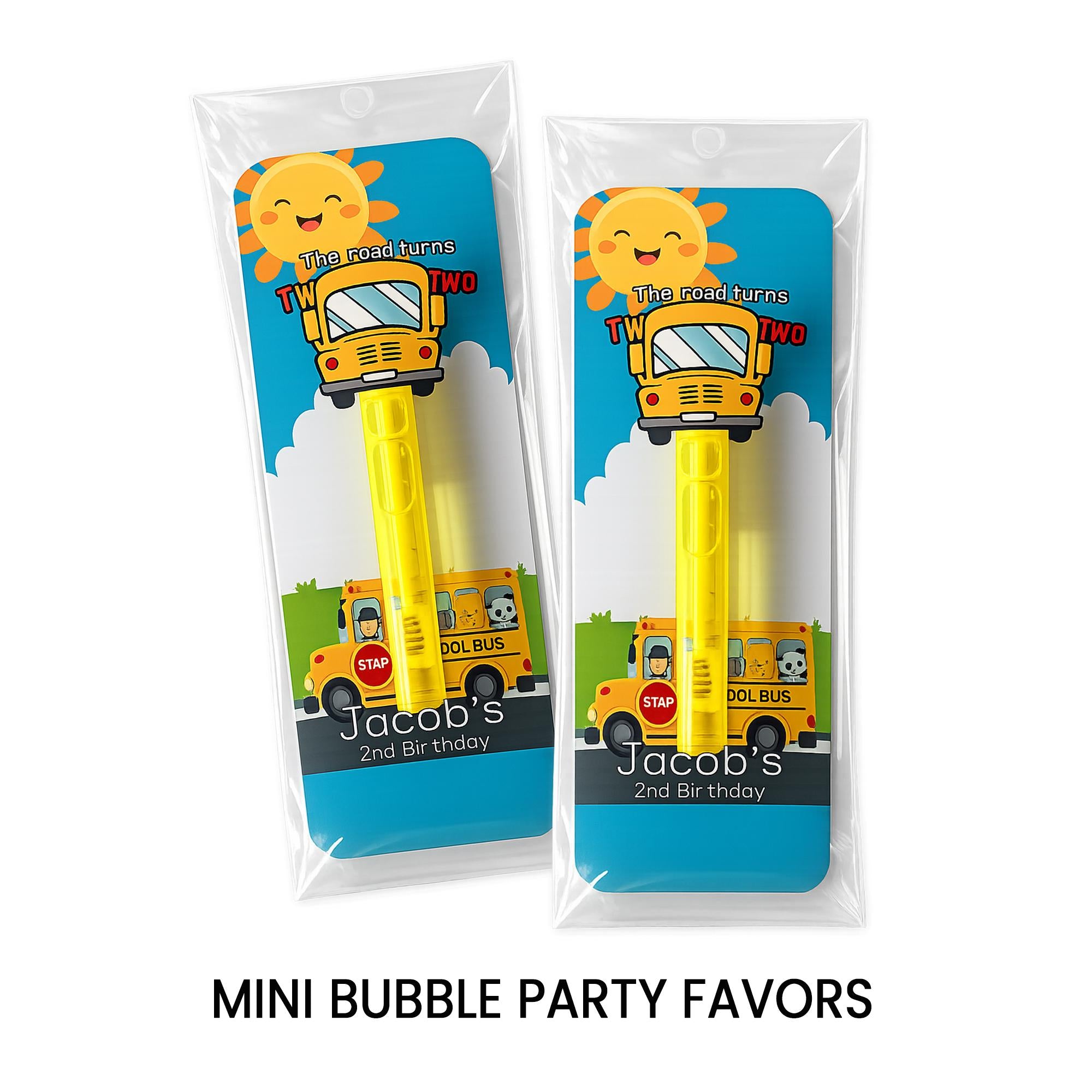 Toddler On The Bus Mini Bubble Party Favors | Second Birthday Bubble Favors | Transportation Theme Party Favors