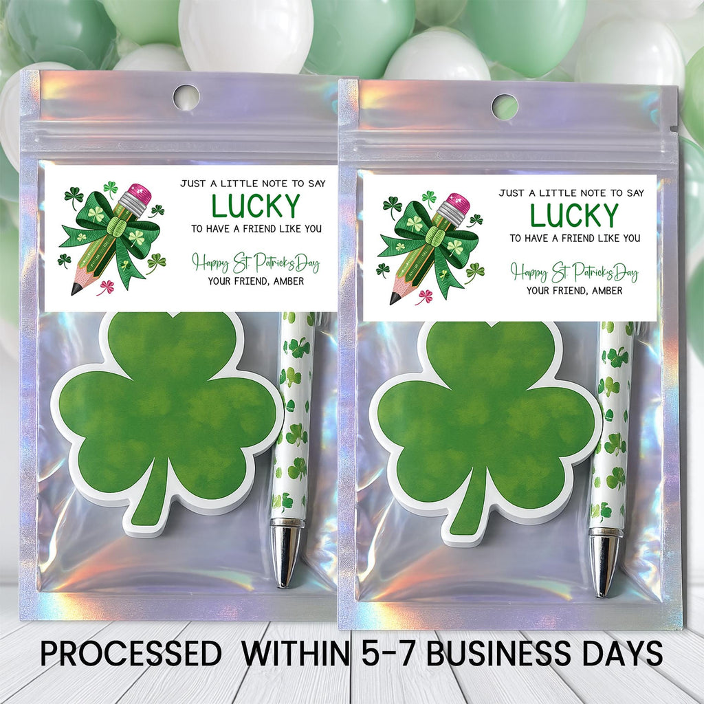 St. Patrick’s Day Notepad & Pen Party Favors | Classroom Gifts | Lucky Shamrock Theme