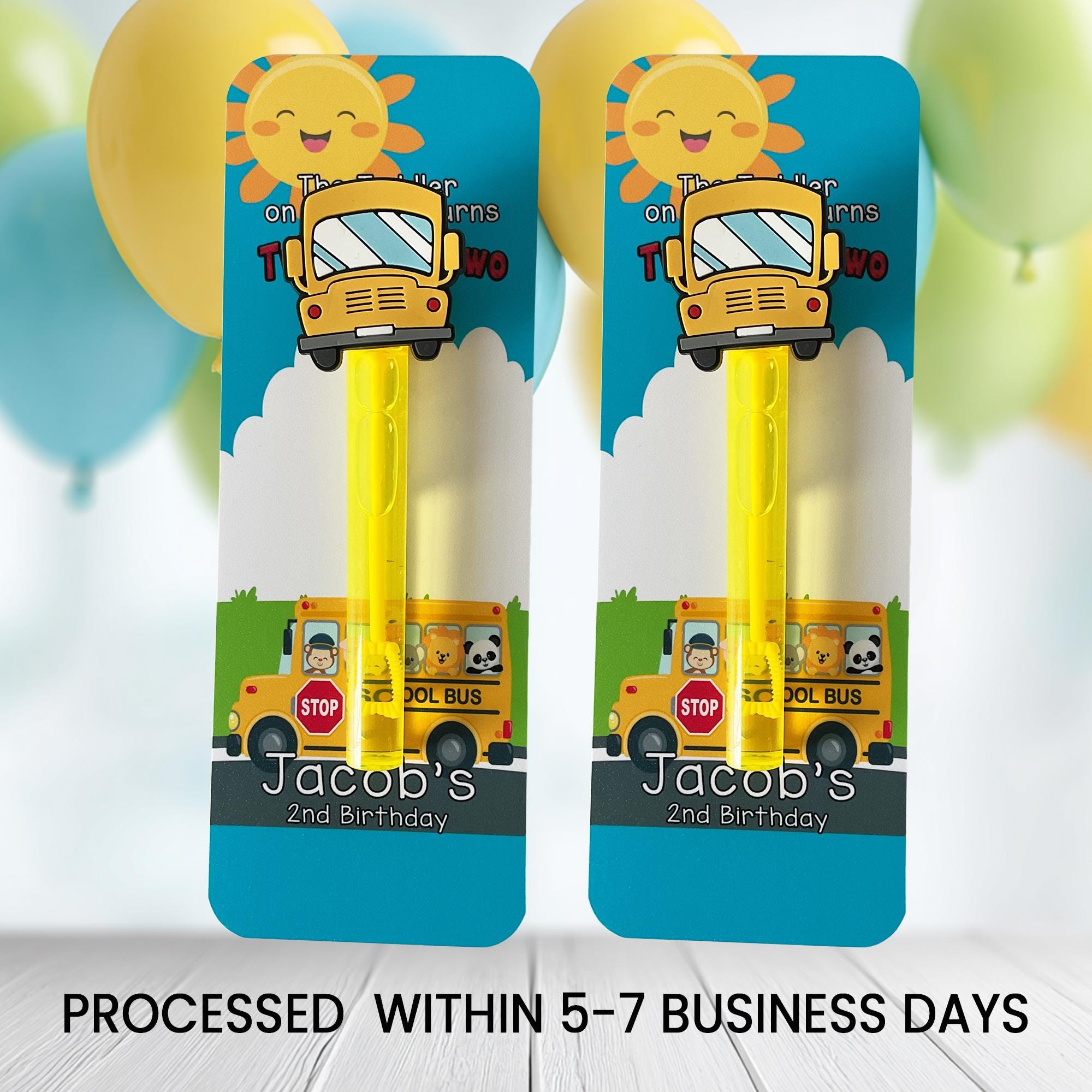 Toddler On The Bus Mini Bubble Party Favors | Second Birthday Bubble Favors | Transportation Theme Party Favors