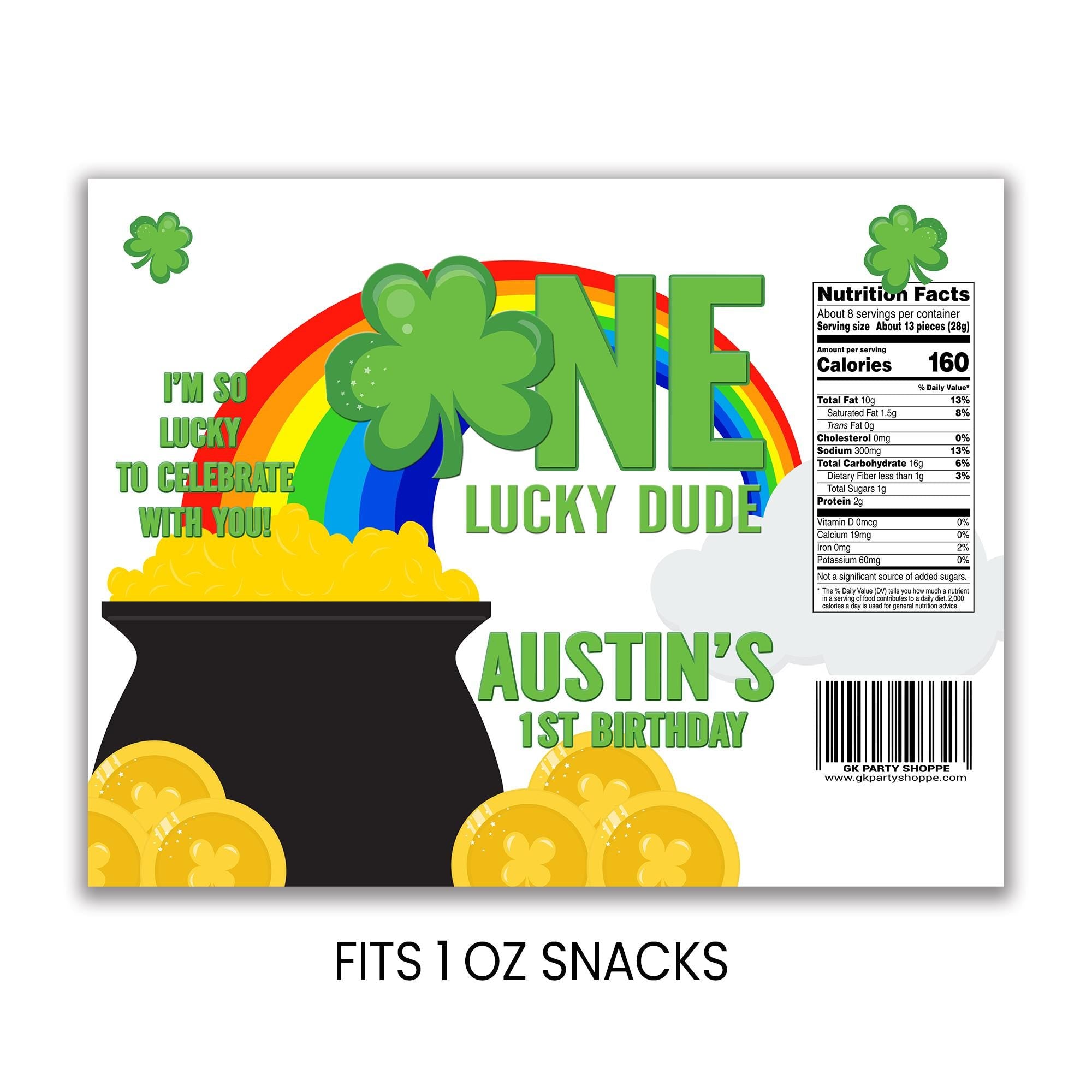 One Lucky Dude Chip Bag Wrapper | First Birthday Party Favor