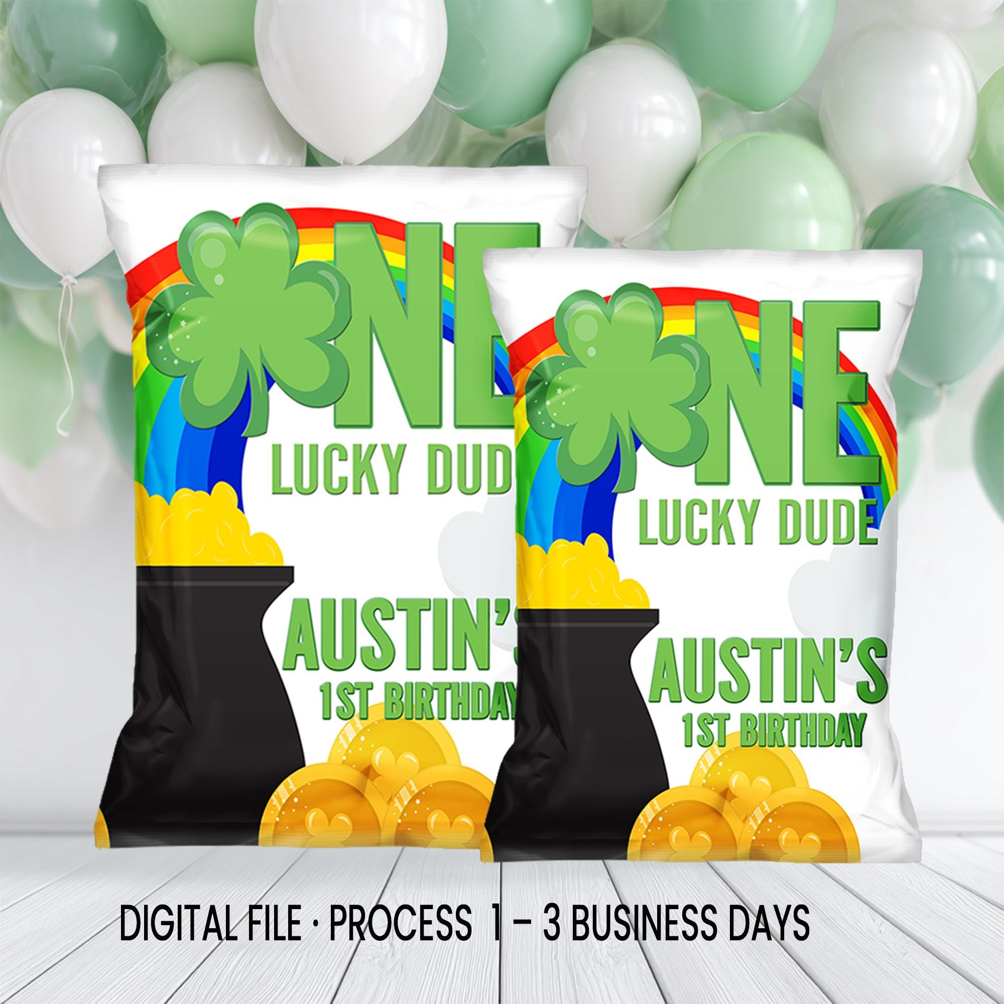 One Lucky Dude Chip Bag Wrapper | First Birthday Party Favor