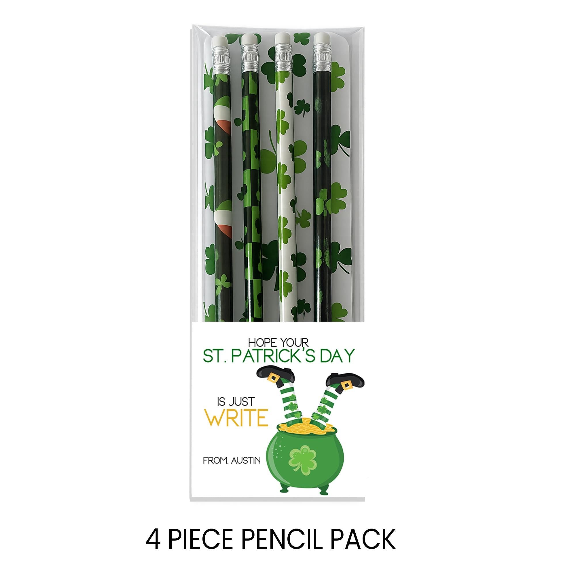 St Patricks Day Pencil Favors | Classroom Exchange Gift | Personalized Shamrock Pencils | Lucky Party Favor
