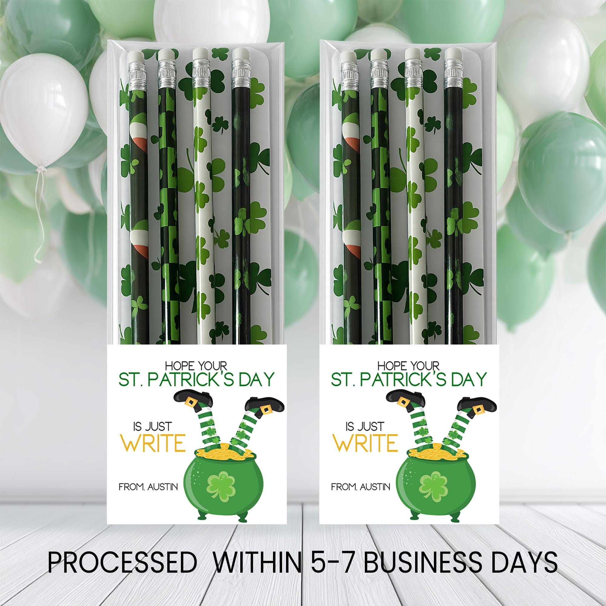 St Patricks Day Pencil Favors | Classroom Exchange Gift | Personalized Shamrock Pencils | Lucky Party Favor