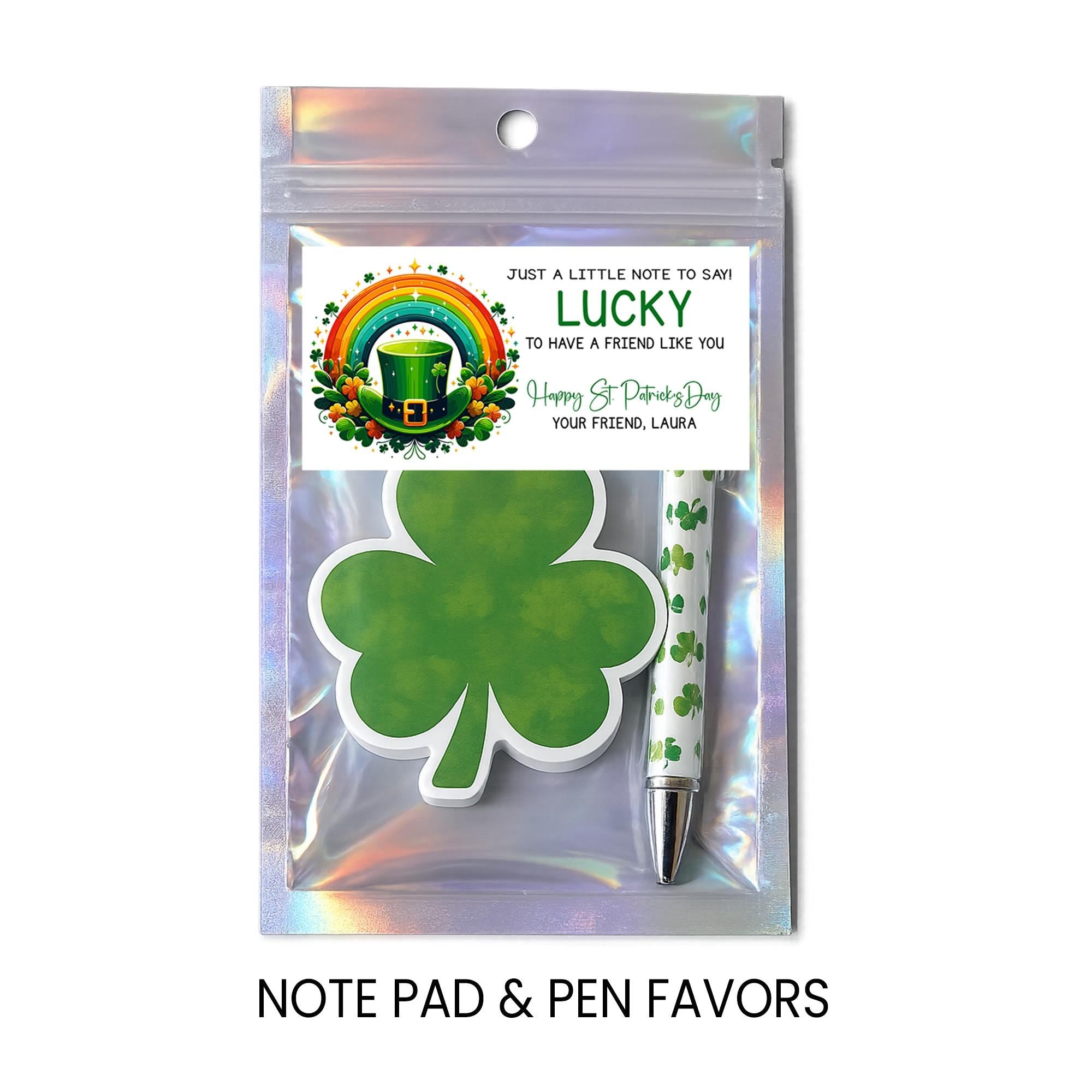 St. Patrick’s Day Notepad & Pen Party Favors | Classroom Gifts | Lucky Shamrock Theme