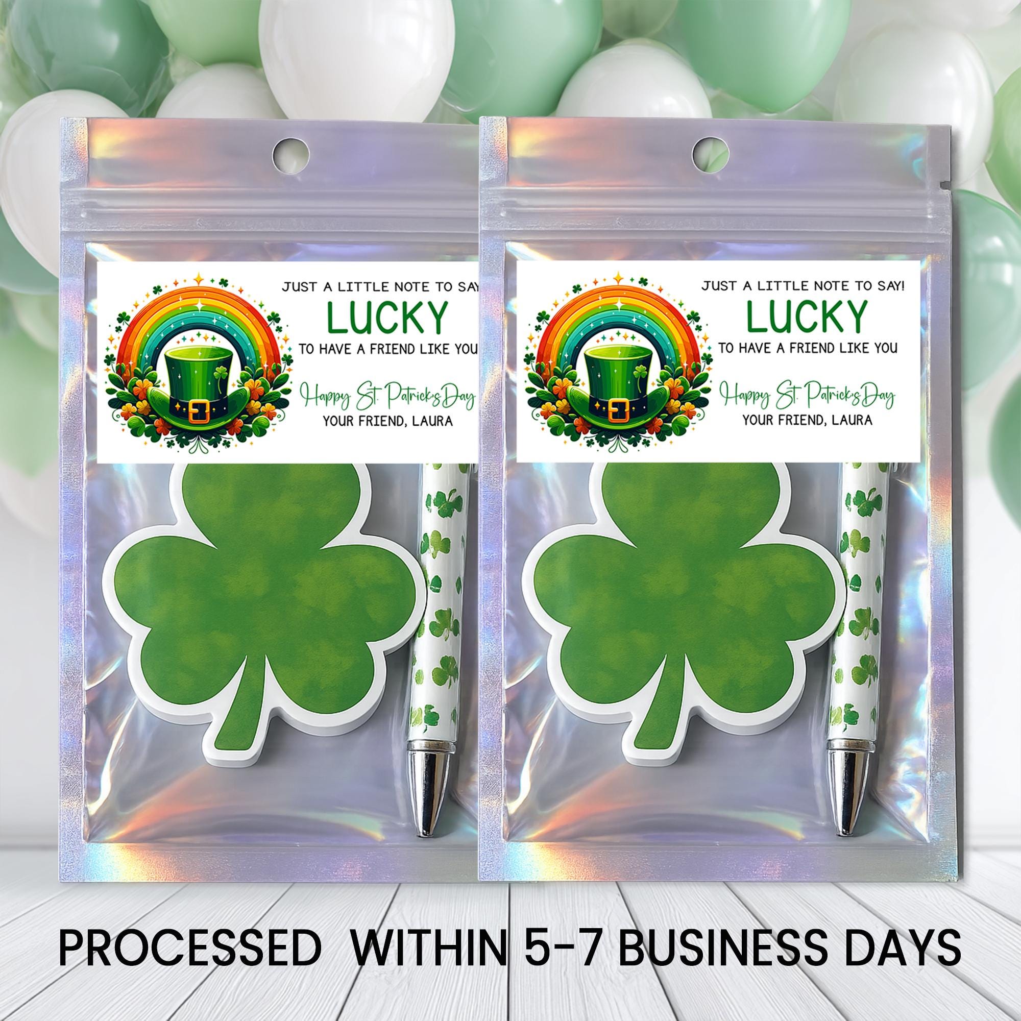 St. Patrick’s Day Notepad & Pen Party Favors | Classroom Gifts | Lucky Shamrock Theme