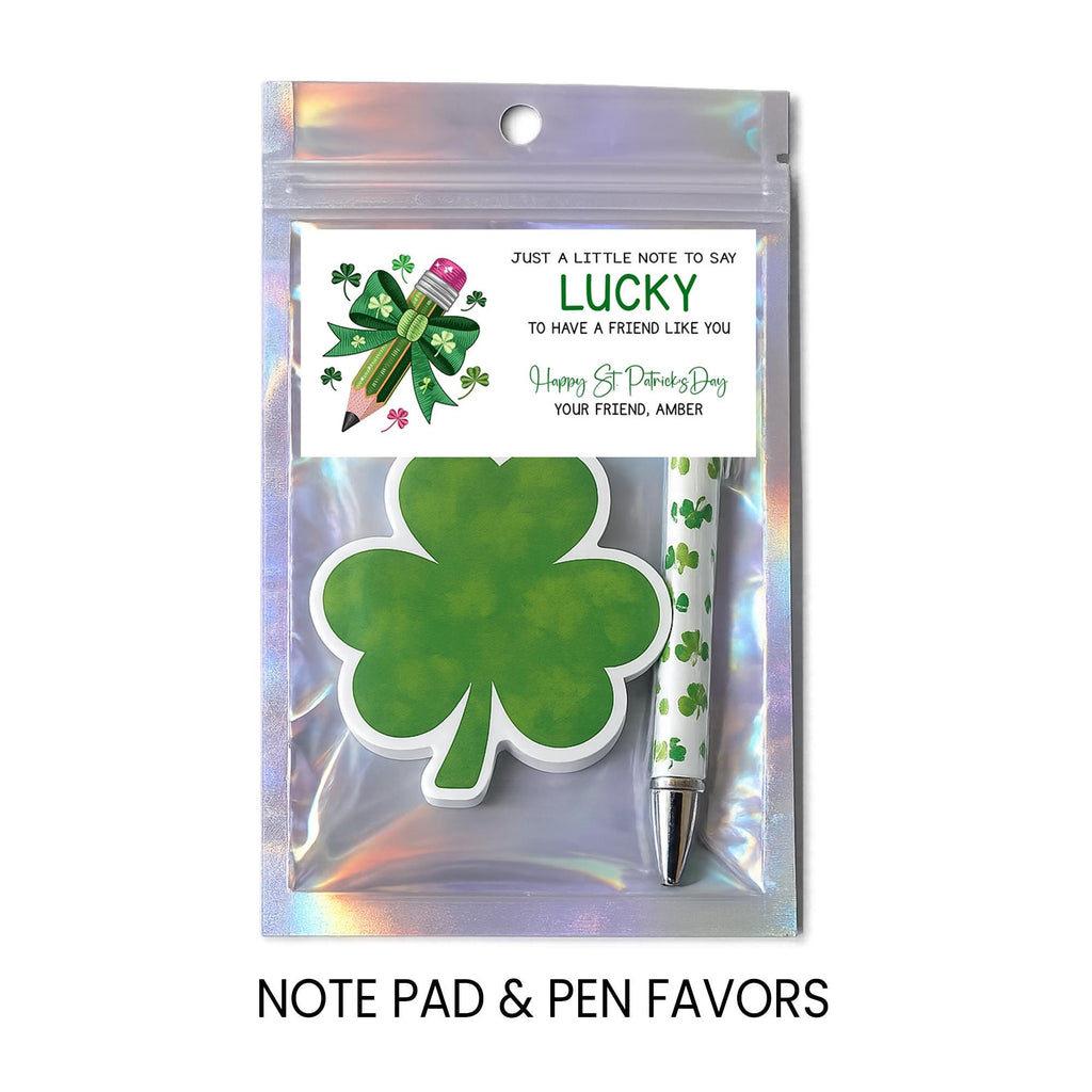 St. Patrick’s Day Notepad & Pen Party Favors | Classroom Gifts | Lucky Shamrock Theme