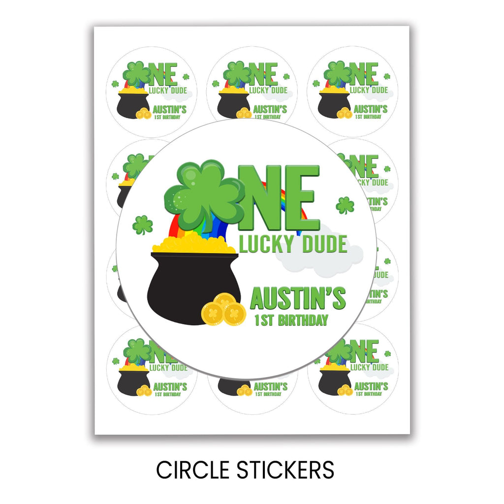 One Lucky Dude Stickers | 1st Birthday Party Favors