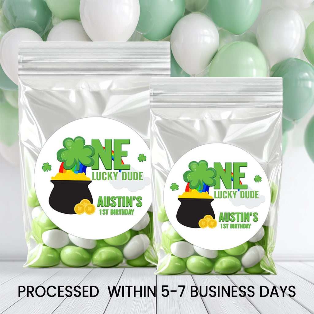 One Lucky Dude Stickers | 1st Birthday Party Favors