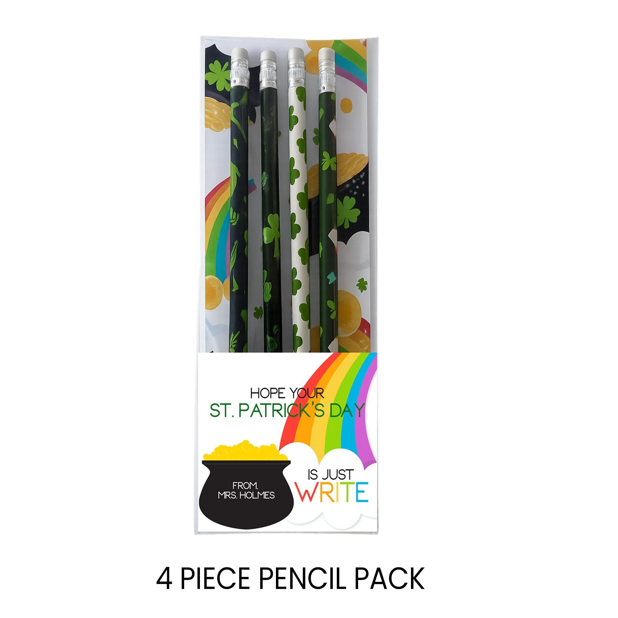 St Patricks Day Pencil Favors | Classroom Exchange Gift | Personalized Shamrock Pencils | Lucky Party Favor