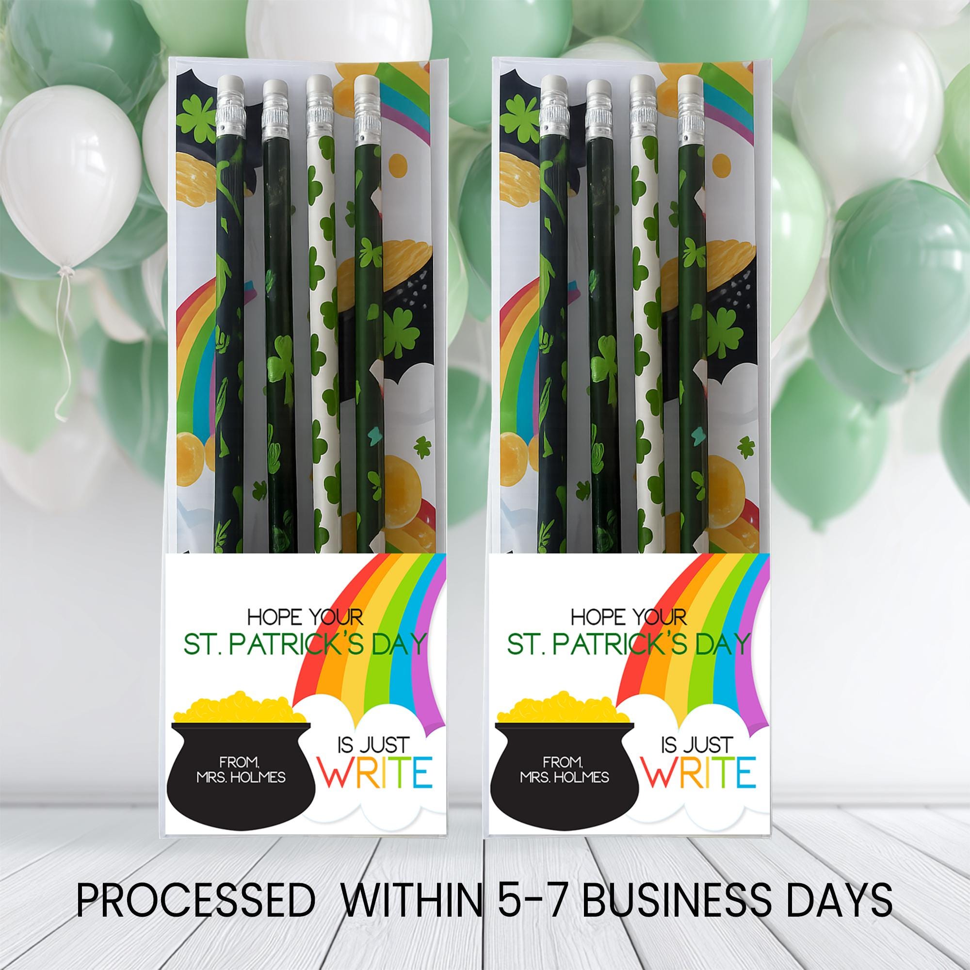 St Patricks Day Pencil Favors | Classroom Exchange Gift | Personalized Shamrock Pencils | Lucky Party Favor